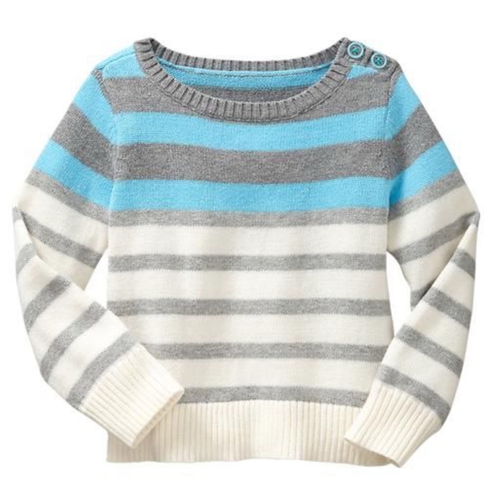 GAP Gray and Blue Crew Neck Sweater with Ribbed Trim